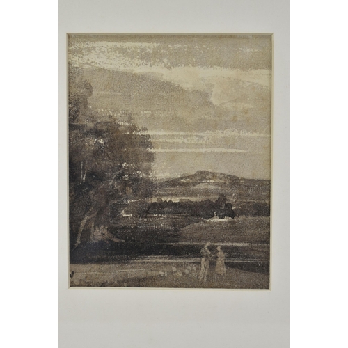 308 - CIRCLE OF WILLIAM JAMES MULLER (1812-1845) A LANDSCAPE STUDY WITH FIGURES TO THE FOREGROUND, no visi... 