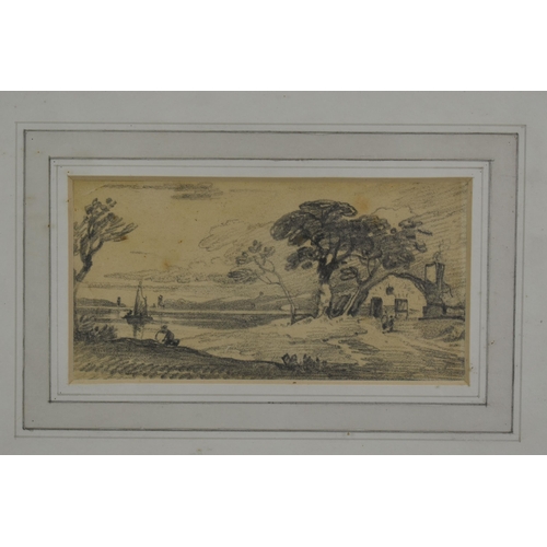 311 - CIRCLE OF JOHN VARLEY (1778-1842) A LANDSCAPE WITH LAKE AND COTTAGE, no visible signature, pencil on... 