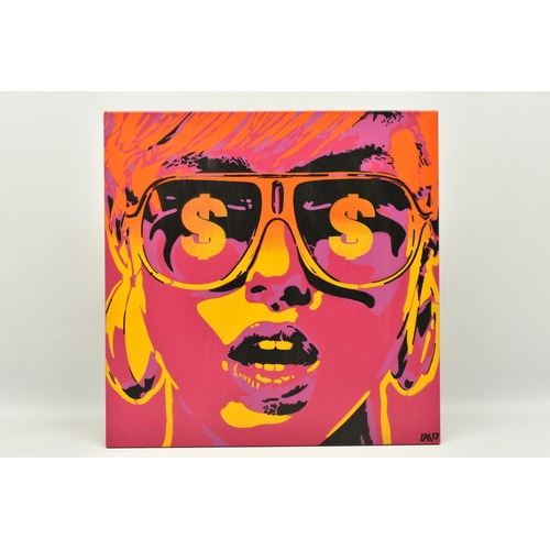 350 - LEON KEAY (BRITISH 1976) 'POP STAR DOLLAR SIGNS', a pop art style portrait depicting a female figure... 