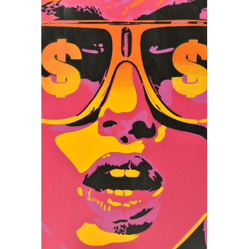 350 - LEON KEAY (BRITISH 1976) 'POP STAR DOLLAR SIGNS', a pop art style portrait depicting a female figure... 