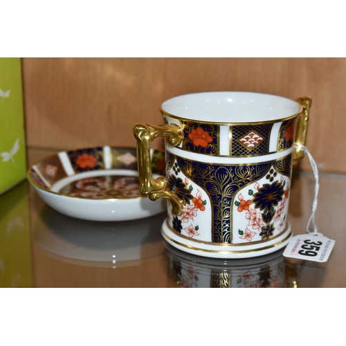 359 - A ROYAL CROWN DERBY 1128 IMARI LOVING CUP AND AN 1128 PIN DISH, the loving cup height 7.5cm, both wi... 