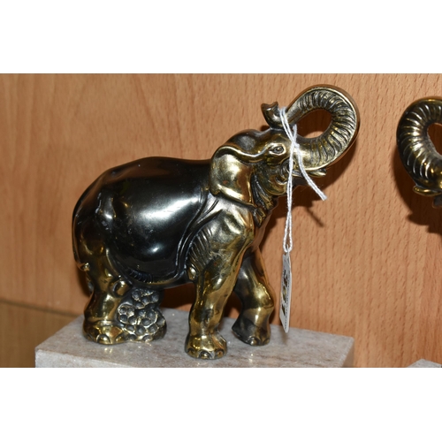 361 - A PAIR OF FRENCH ART DECO STYLE CAST METAL ELEPHANT BOOKENDS, on rectangular marble plinths, height ... 