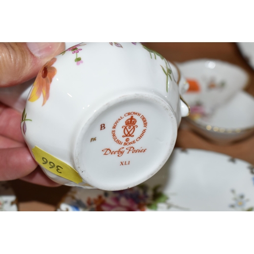 366 - A COALPORT LADY 'PENELOPE', ELEVEN PIECES OF ROYAL CROWN DERBY 'DERBY POSIES' AND A WEDGWOOD BONE CH... 