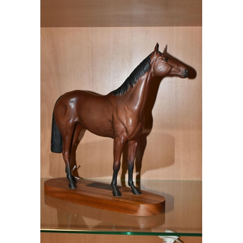 370 - A BESWICK CONNOISSEUR MODEL OF RED RUM, model no.2510, a second, matt, on a titled oval wooden plint... 