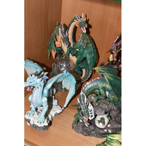 374 - SIX RESIN DRAGON FIGURES, including two by Nemesis Now and two limited editions, height of tallest 2... 