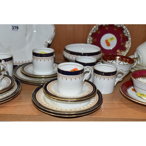 379 - A GROUP OF AYNSLEY AND MINTON TEAWARES, comprising two non-matching Aynsley cups and two saucers wit... 