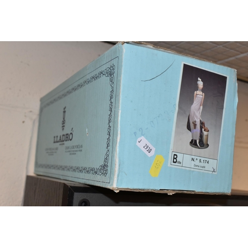 402 - A BOXED LLADRO FIGURE, 5174 an art deco style figure of a woman titled Dama Cuplé, height 34cm (1 + ... 