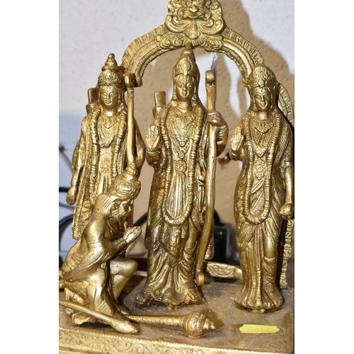 414 - TWO GILT METAL HINDU RELIGIOUS FIGURES, comprising Radha and Krishna swinging together, height 27cm,... 