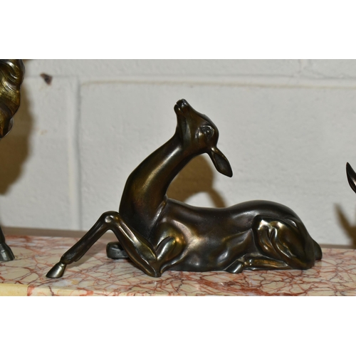 422 - A FRENCH ART DECO FIGURINE OF THREE DEER ON A MARBLE PLINTH, length 55cm x height 23cm (1)