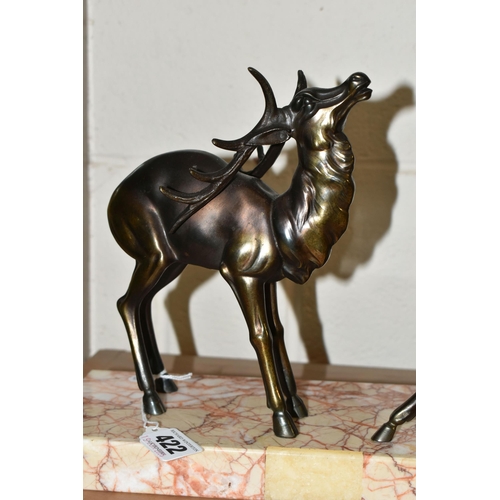 422 - A FRENCH ART DECO FIGURINE OF THREE DEER ON A MARBLE PLINTH, length 55cm x height 23cm (1)