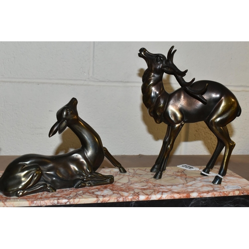 422 - A FRENCH ART DECO FIGURINE OF THREE DEER ON A MARBLE PLINTH, length 55cm x height 23cm (1)