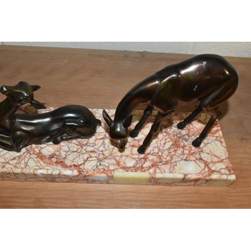 422 - A FRENCH ART DECO FIGURINE OF THREE DEER ON A MARBLE PLINTH, length 55cm x height 23cm (1)