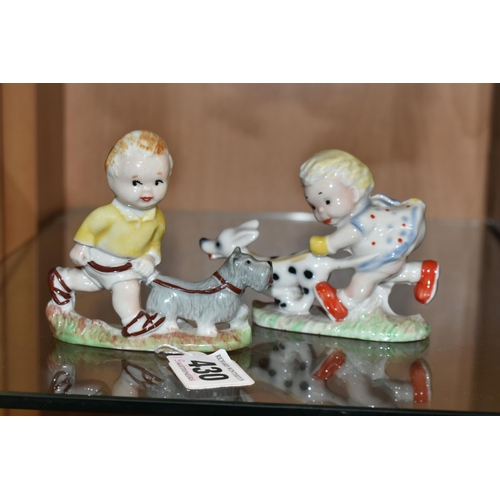 430 - A PAIR OF WADE MABEL LUCIE ATTWELL FIGURES, 'Sam' and 'Sarah' width longest 9.5cm (2)  (Condition Re... 