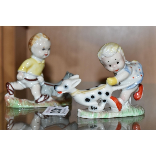 430 - A PAIR OF WADE MABEL LUCIE ATTWELL FIGURES, 'Sam' and 'Sarah' width longest 9.5cm (2)  (Condition Re... 