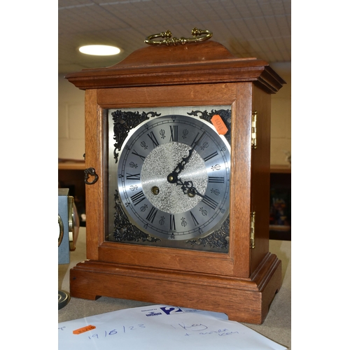 438 - TWO CLOCKS, comprising a stone cased, cube shaped Daymaster clock, with thermometer, barometer and h... 