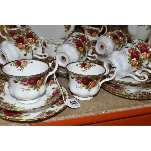 443 - A THIRTY EIGHT PIECE ROYAL ALBERT OLD COUNTRY ROSES TEA SET, comprising two cake plates (one repaire... 