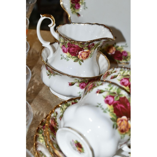 443 - A THIRTY EIGHT PIECE ROYAL ALBERT OLD COUNTRY ROSES TEA SET, comprising two cake plates (one repaire... 