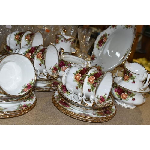 443 - A THIRTY EIGHT PIECE ROYAL ALBERT OLD COUNTRY ROSES TEA SET, comprising two cake plates (one repaire... 