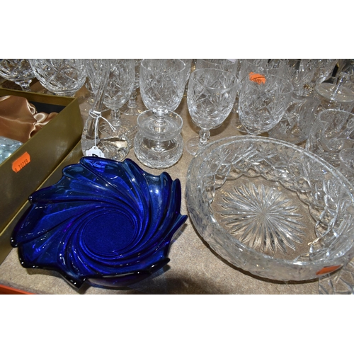 444 - A QUANTITY OF CUT CRYSTAL AND OTHER GLASS WARES, approximately fifty pieces, to include a boxed RCR ... 