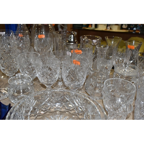 444 - A QUANTITY OF CUT CRYSTAL AND OTHER GLASS WARES, approximately fifty pieces, to include a boxed RCR ... 