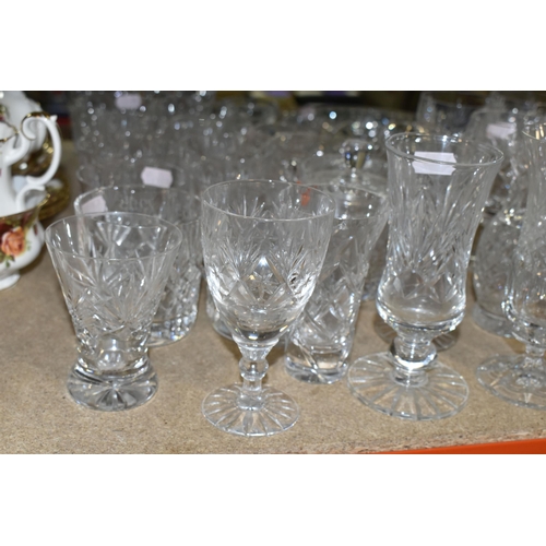 444 - A QUANTITY OF CUT CRYSTAL AND OTHER GLASS WARES, approximately fifty pieces, to include a boxed RCR ... 