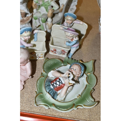 459 - COLLECTION OF EUROPEAN BISQUEWARE FIGURES, comprising a German 'Piano Baby' (broken toe), three chil... 