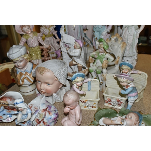 459 - COLLECTION OF EUROPEAN BISQUEWARE FIGURES, comprising a German 'Piano Baby' (broken toe), three chil... 