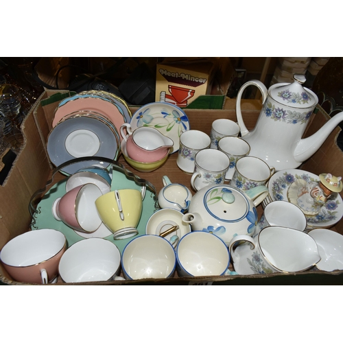 461 - THREE BOXES OF TEAWARE AND SUNDRIES, to include a Paragon 'Cherwell' pattern coffee set, a Royal Dou... 