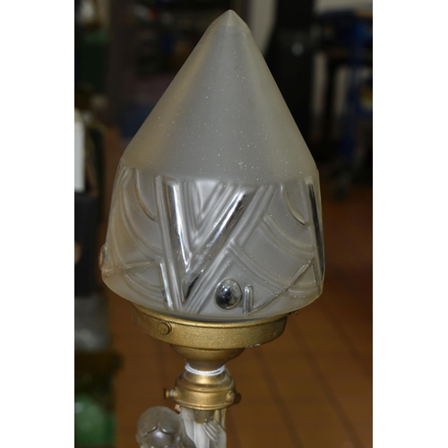 465 - A GROUP OF ART DECO ORNAMENTS, comprising a Walther & Sohne style frosted white glass table lamp wit... 