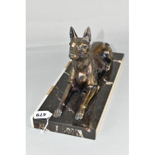 479 - A FRENCH ART DECO STATUE OF AN ALSATIAN DOG, on a stylised marble plinth (1) (Condition report: a fe... 