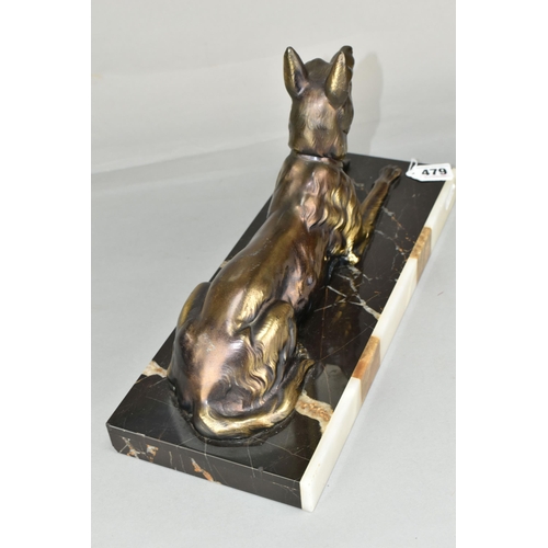 479 - A FRENCH ART DECO STATUE OF AN ALSATIAN DOG, on a stylised marble plinth (1) (Condition report: a fe... 