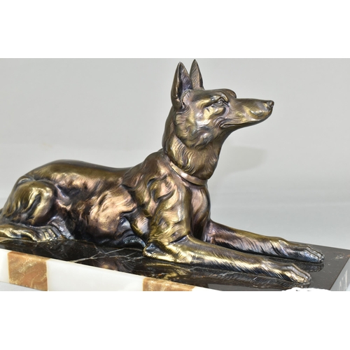 479 - A FRENCH ART DECO STATUE OF AN ALSATIAN DOG, on a stylised marble plinth (1) (Condition report: a fe... 