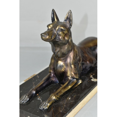 479 - A FRENCH ART DECO STATUE OF AN ALSATIAN DOG, on a stylised marble plinth (1) (Condition report: a fe... 