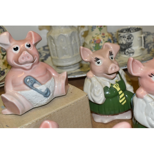 499 - NINE WADE NAT WEST PIGGY BANKS, comprising four x Woody - one boxed, three x Annabel, Maxwell and La... 