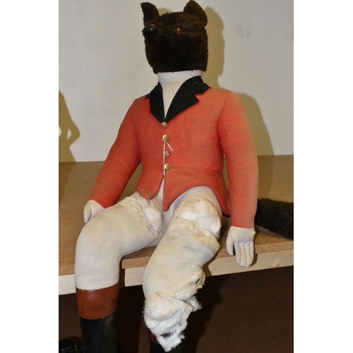 504 - A SOFT TOY FIGURE OF A SEATED FOX DRESSED AS A HUNTSMAN, height approximately 89cm (1) (Condition Re... 