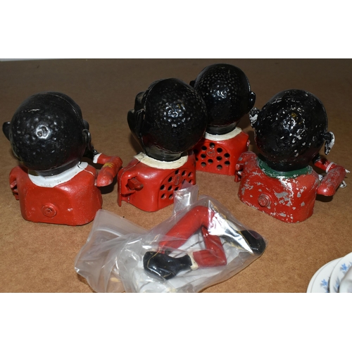 505 - FOUR JOLLY GENTLEMAN STYLE MONEY BOXES, in cast iron and aluminium (4 + arms) (Condition Report: af,... 