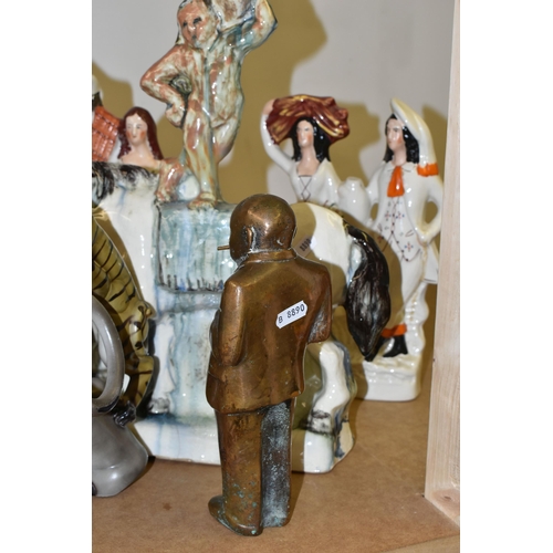 506 - A GROUP OF FIGURES AND CERAMICS, to include a solid bronze sculpture of Sir Winston Churchill approx... 