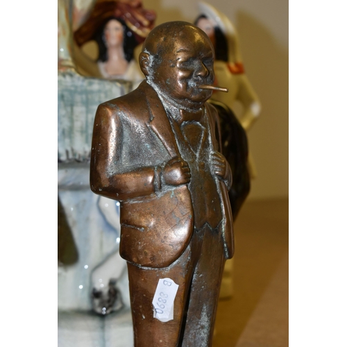 506 - A GROUP OF FIGURES AND CERAMICS, to include a solid bronze sculpture of Sir Winston Churchill approx... 