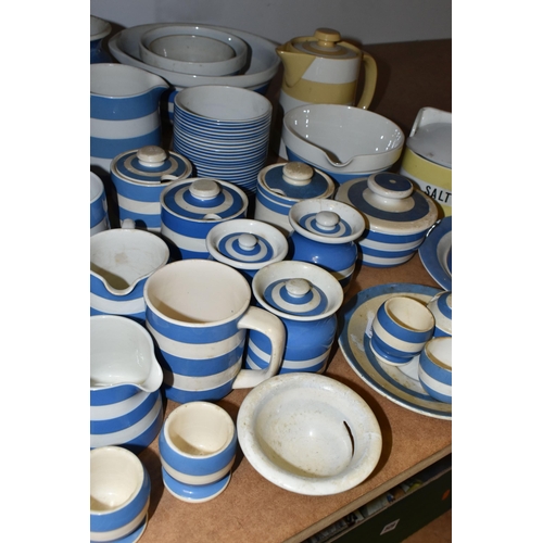 507 - A COLLECTION OF T G GREEN CORNISH WARE, over thirty mostly blue banded pieces, to include a yellow b... 