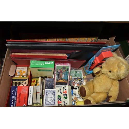 509 - FOUR BOXES OF TOYS AND GAMES, to include a Rowntree's Cocoa School Specimen set containing cocoa bea... 