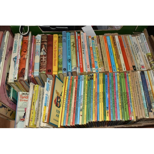 511 - FOUR BOXES OF BOOKS, METAL WARES AND SUNDRY ITEMS, to include approximately one hundred children's b... 