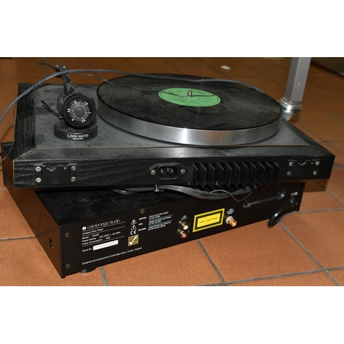 527 - A LINN AXIS TURNTABLE, CAMBRIDGE AUDIO CD PLAYER AND ONE BOX OF DVDS, , over fifty DVDs to include t... 