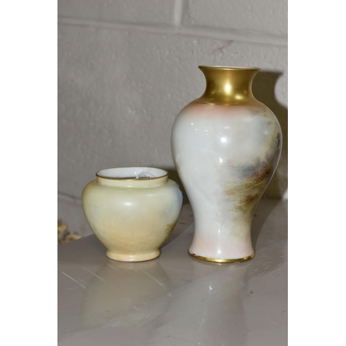 542 - A LOCKE & CO SQUAT BALUSTER VASE AND A ROYAL WORCSTER BALUSTER VASE, the baluster vase painted with ... 