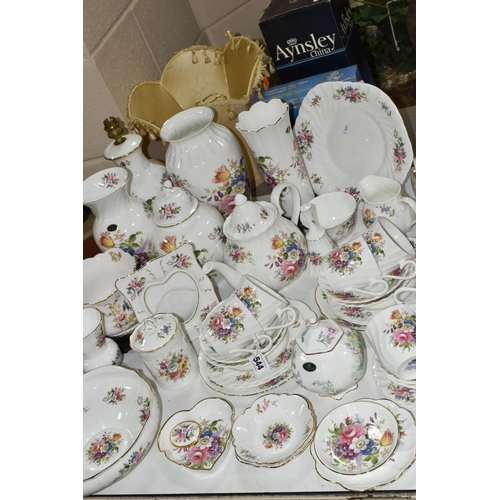 544 - A LARGE QUANTITY OF AYNSLEY 'HOWARD SPRAYS' PATTERN TEAWARE, LAMPS AND VASES, to include a boxed  oc... 