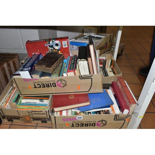 545 - SIX BOXES OF BOOKS containing approximately 200 miscellaneous titles in hardback and paperback forma... 