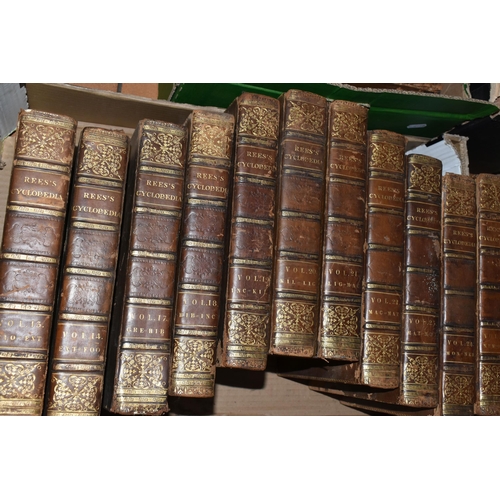 546 - THREE BOXES CONTAINING THIRTY-TWO VOLUMES OF REES'S ENCYCLOPAEDIA OR UNIVERSAL DICTIONARY OF ARTS, S... 