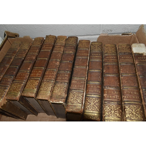 546 - THREE BOXES CONTAINING THIRTY-TWO VOLUMES OF REES'S ENCYCLOPAEDIA OR UNIVERSAL DICTIONARY OF ARTS, S... 