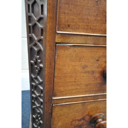 1195 - A GEORGIAN WALNUT CHEST OF TWO SHORT OVER THREE LONG GRADUATED DRAWERS, the canted front corners wit... 