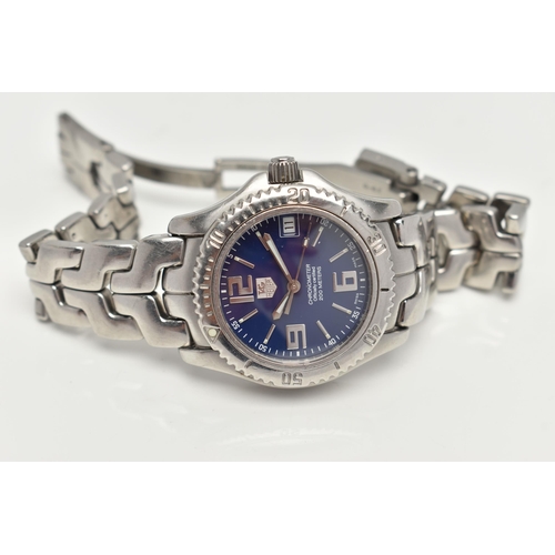 A BOXED 'TAG HEUER' WRISTWATCH, round blue dial signed 'Tag Heuer