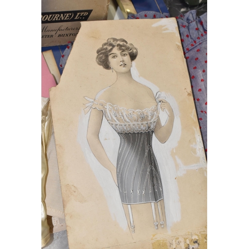578 - A COLLECTION OF 19TH, 20TH AND EARLY 21ST CENTURY CORSETS, HISTORICAL DOCUMENTS, ADVERTISEMENTS, SKE... 